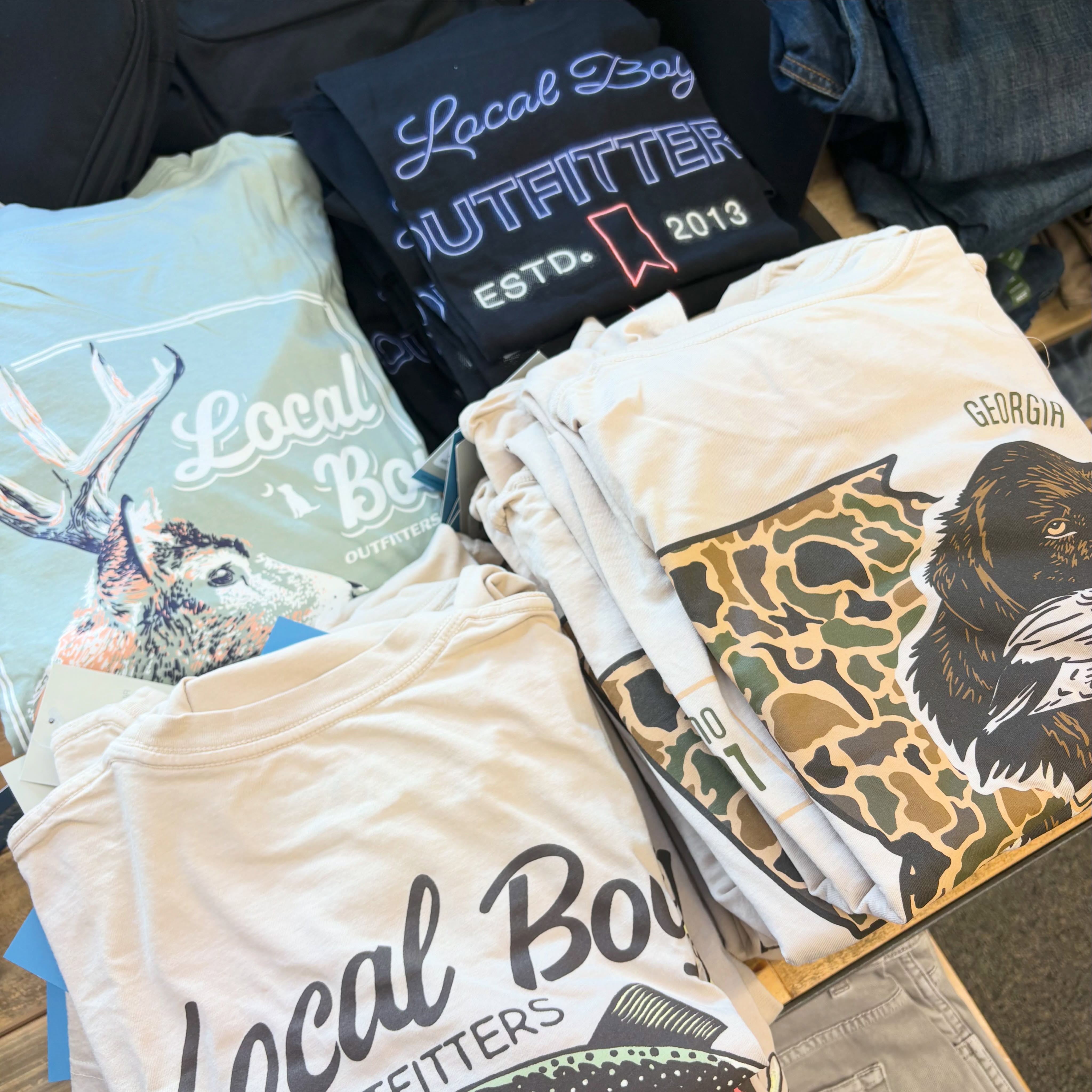 New Local Boy Outfitters men's and kids' graphic shirts at Reeves on Main Street in Clayton GA
